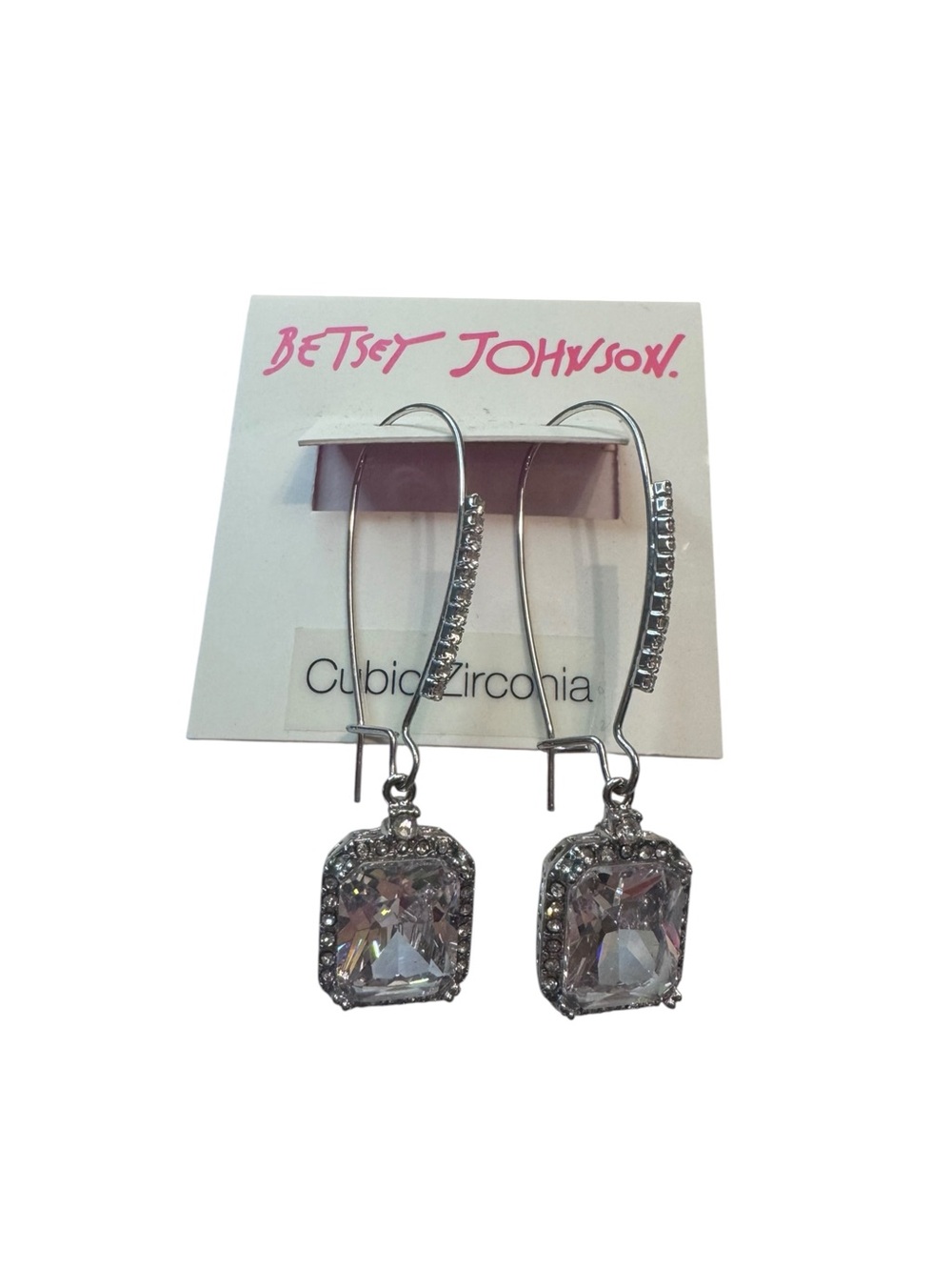 Betsey Johnson Silver-Tone Clear Crystal Drop Earrings